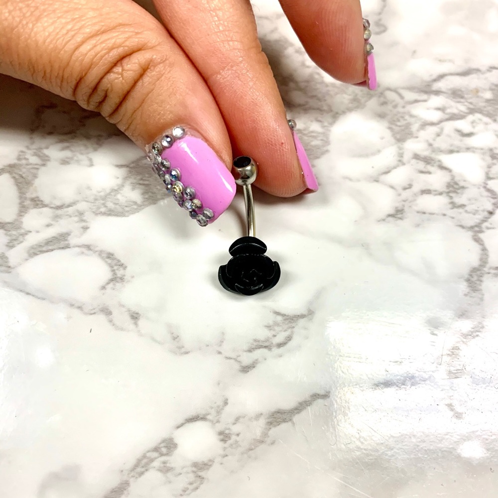 Black rose belly ring